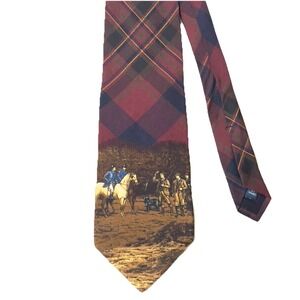 Vintage Polo Ralph Lauren Equestrian Silk Tie Fox Hunt Horses Americana USA